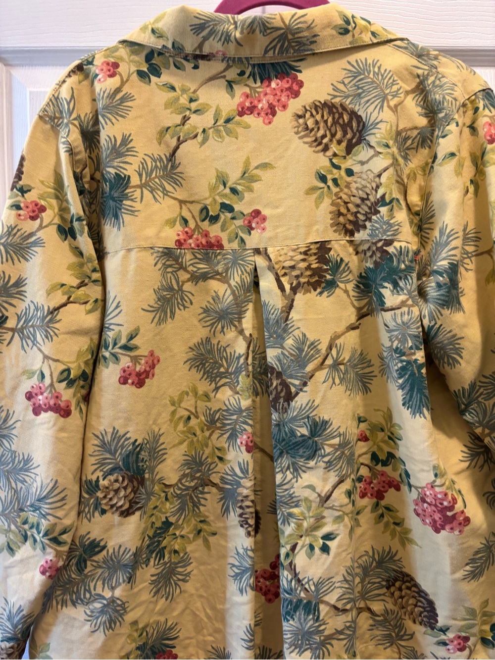 Monterey Bay Yellow Pinecone Berry Print Cotton Button Front Jacket Top L - Picture 4 of 9